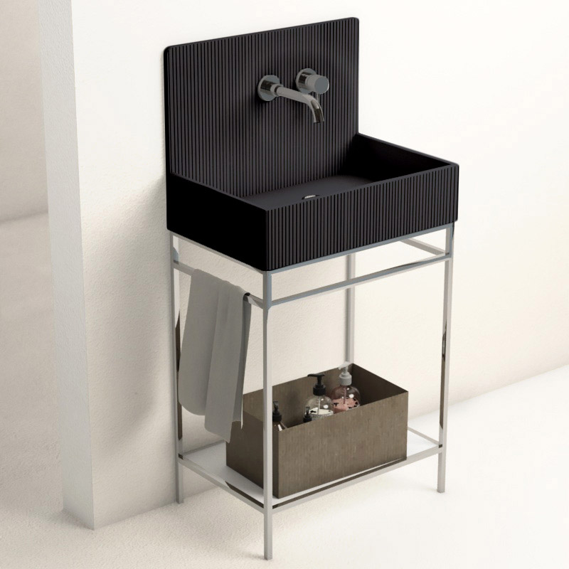 Lavabo sur pieds à poser 60x38 cm, aspect béton noir, Roneo