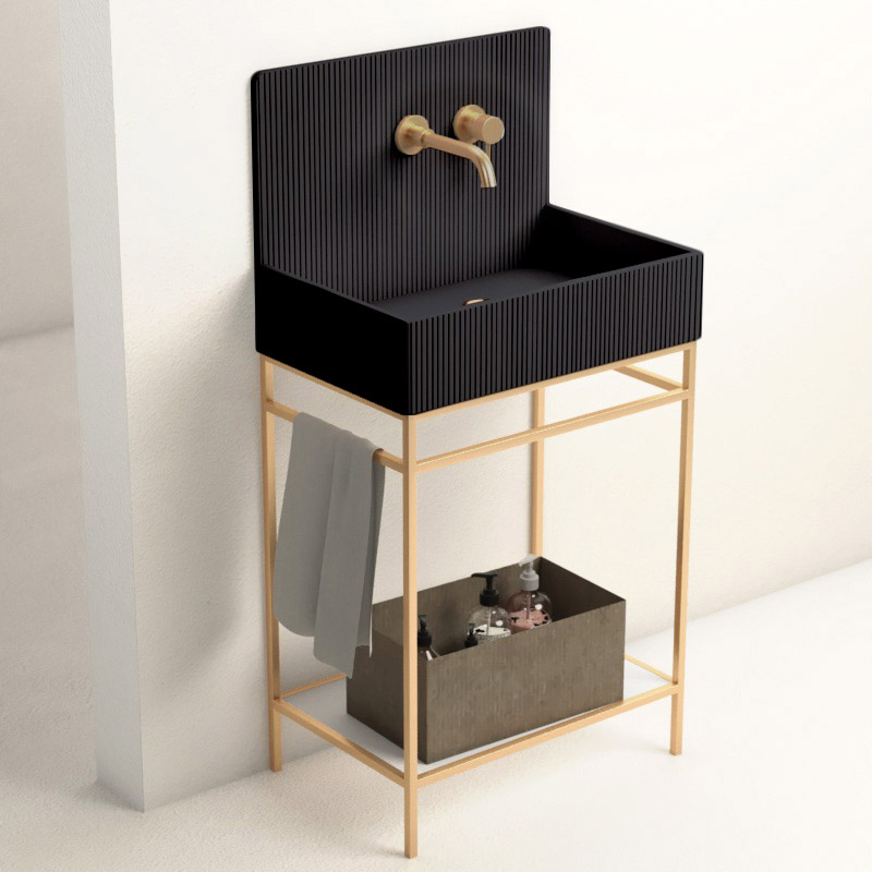 Lavabo sur pieds à poser 60x38 cm, aspect béton noir, Roneo