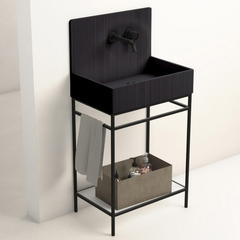 Lavabo sur pieds à poser 60x38 cm, aspect béton noir, Roneo