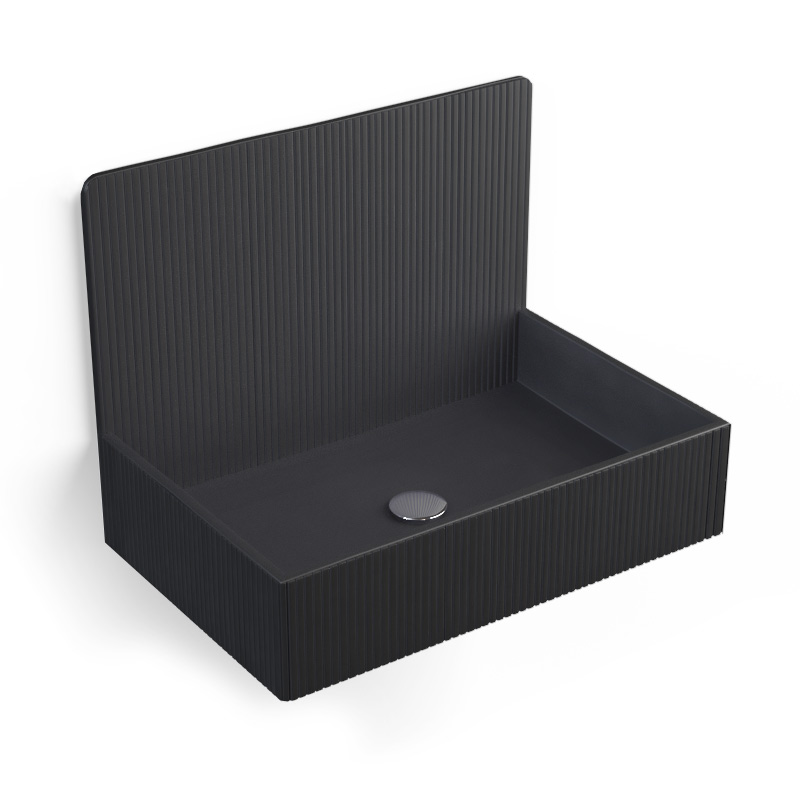 Lavabo structure suspendue 60x38 cm, aspect béton noir, Roneo