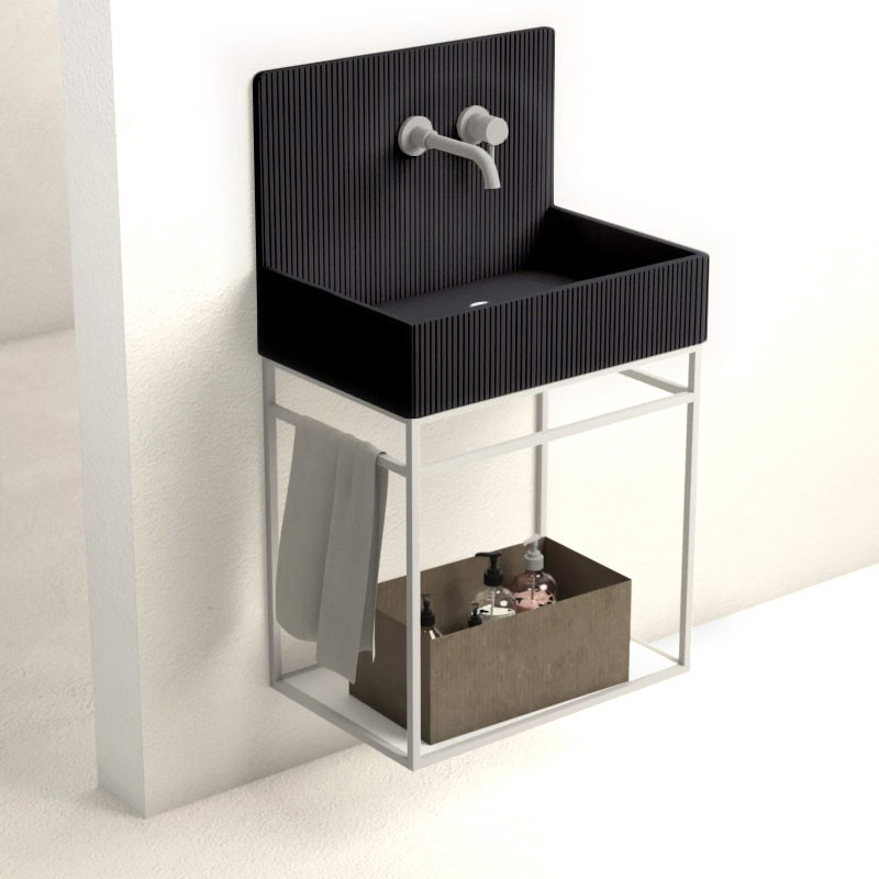 Lavabo structure suspendue 60x38 cm, aspect béton noir, Roneo