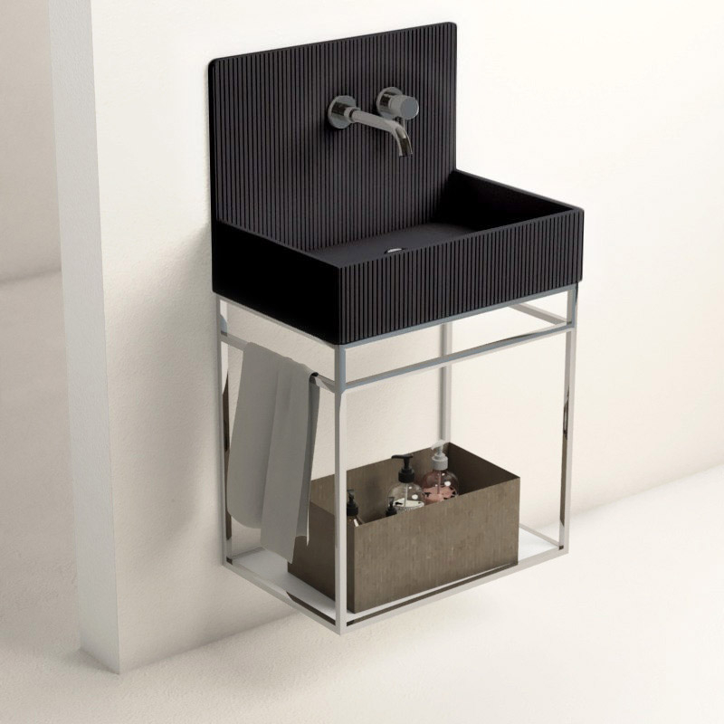 Lavabo structure suspendue 60x38 cm, aspect béton noir, Roneo