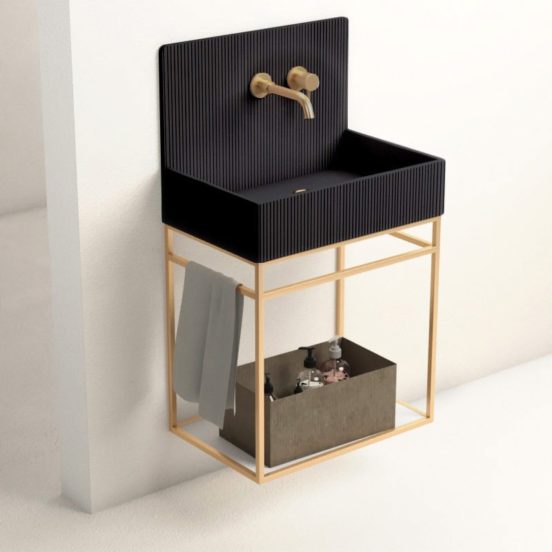 Lavabo structure suspendue 60x38 cm, aspect béton noir, Roneo