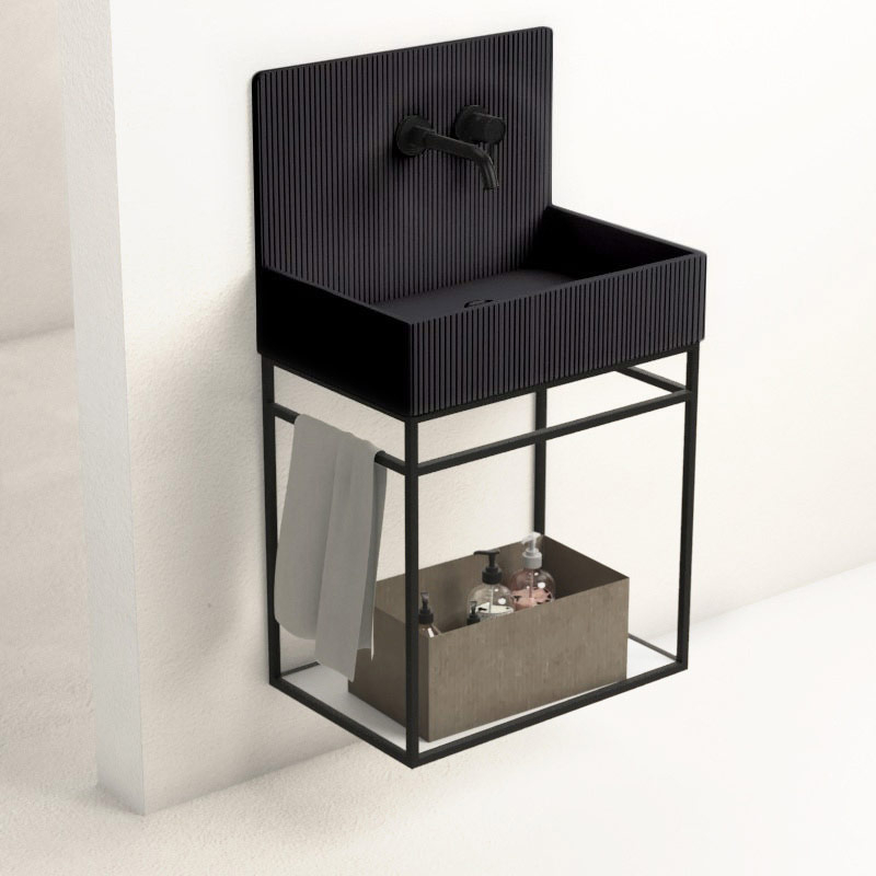 Lavabo structure suspendue 60x38 cm, aspect béton noir, Roneo
