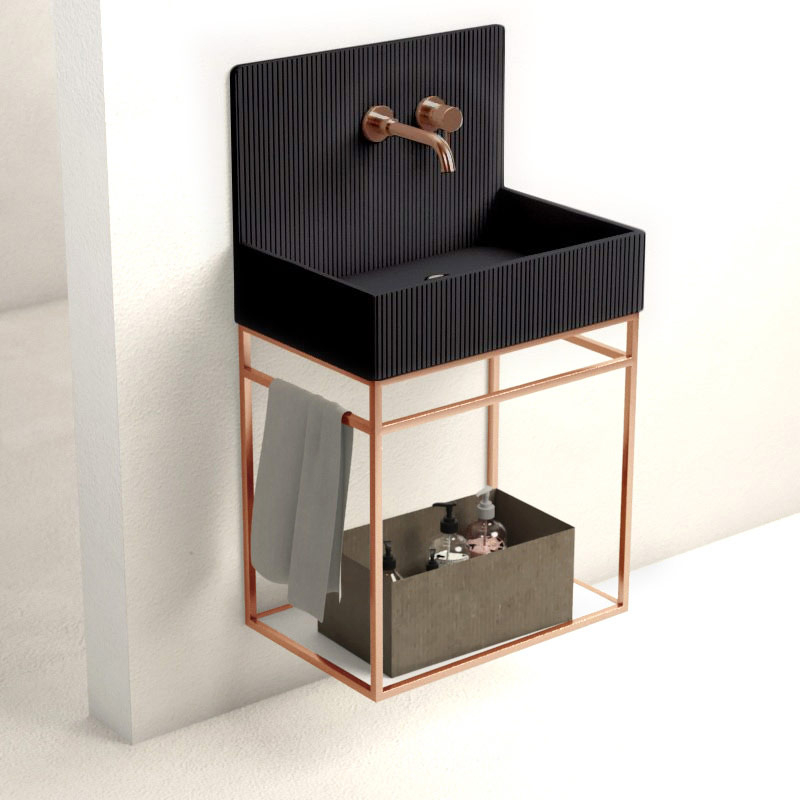Lavabo structure suspendue 60x38 cm, aspect béton noir, Roneo