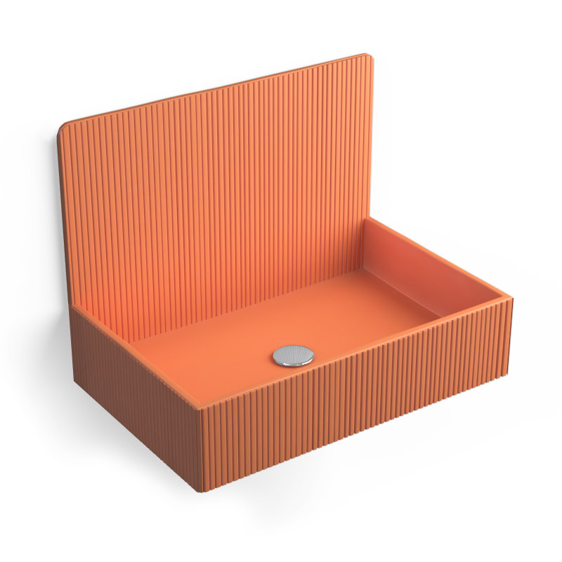 Lavabo structure suspendue 60x38 cm, aspect béton orange, Roneo