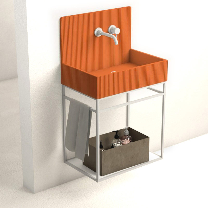 Lavabo structure suspendue 60x38 cm, aspect béton orange, Roneo