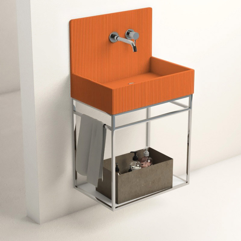 Lavabo structure suspendue 60x38 cm, aspect béton orange, Roneo