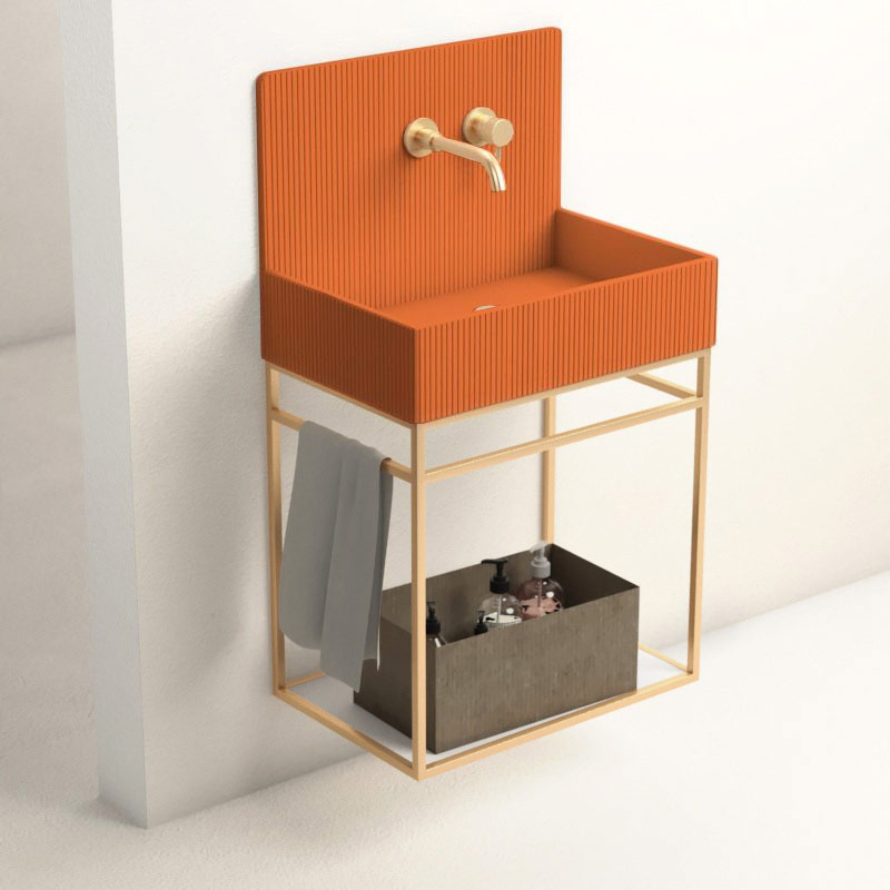 Lavabo structure suspendue 60x38 cm, aspect béton orange, Roneo