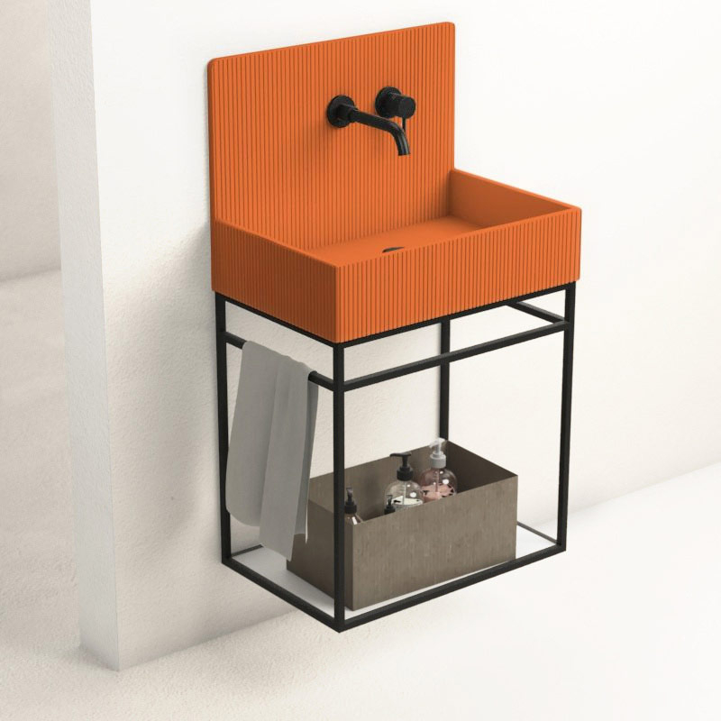 Lavabo structure suspendue 60x38 cm, aspect béton orange, Roneo