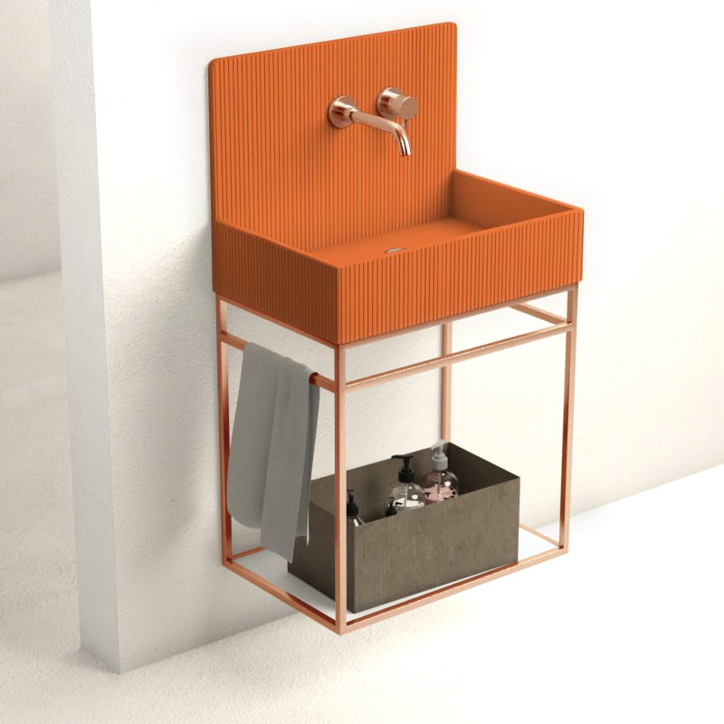 Lavabo structure suspendue 60x38 cm, aspect béton orange, Roneo