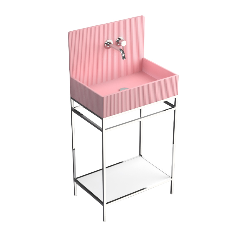 Lavabo sur pieds à poser 60x38 cm, aspect béton rose, Roneo