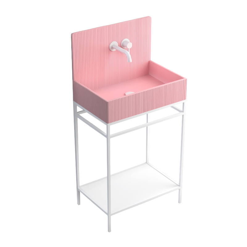 Lavabo sur pieds à poser 60x38 cm, aspect béton rose, Roneo