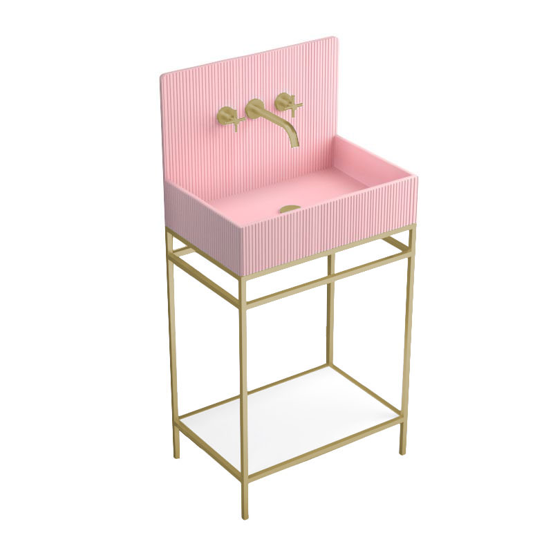Lavabo sur pieds à poser 60x38 cm, aspect béton rose, Roneo