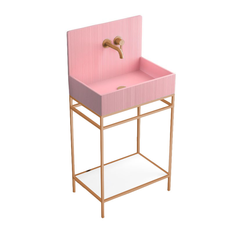 Lavabo sur pieds à poser 60x38 cm, aspect béton rose, Roneo
