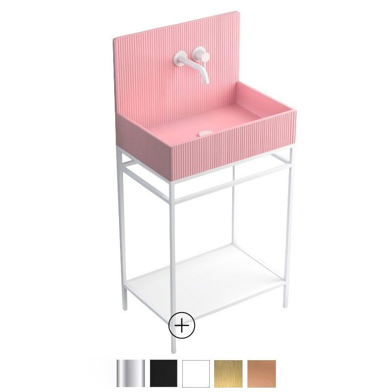 Lavabo sur pieds à poser 60x38 cm, aspect béton rose, Roneo