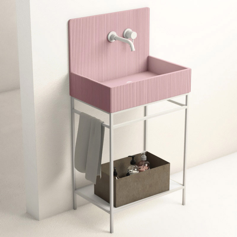 Lavabo sur pieds à poser 60x38 cm, aspect béton rose, Roneo