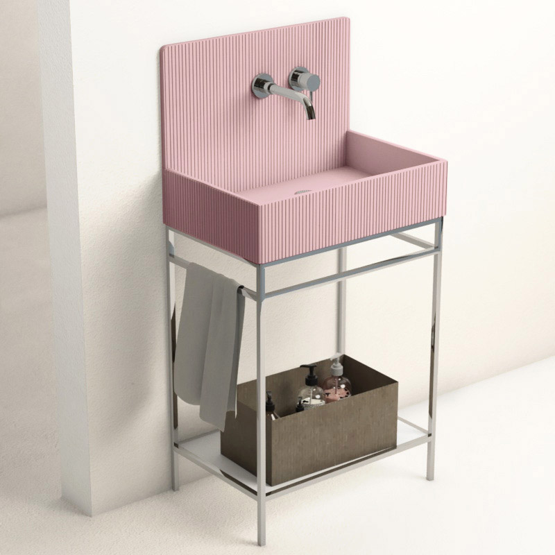 Lavabo sur pieds à poser 60x38 cm, aspect béton rose, Roneo