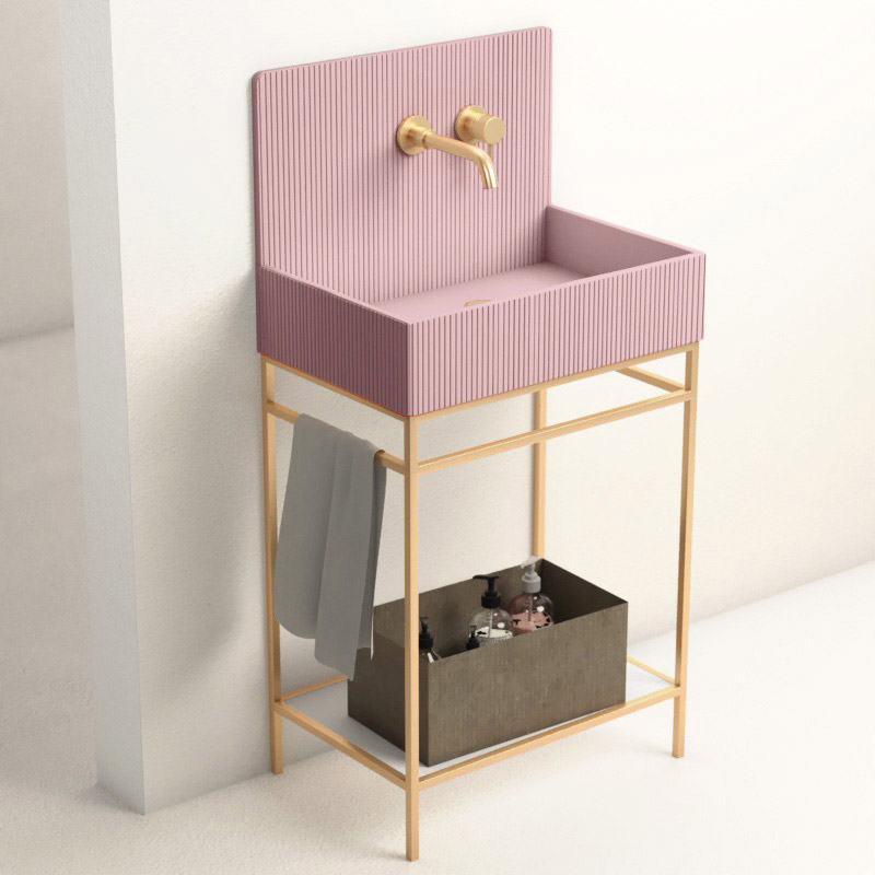 Lavabo sur pieds à poser 60x38 cm, aspect béton rose, Roneo