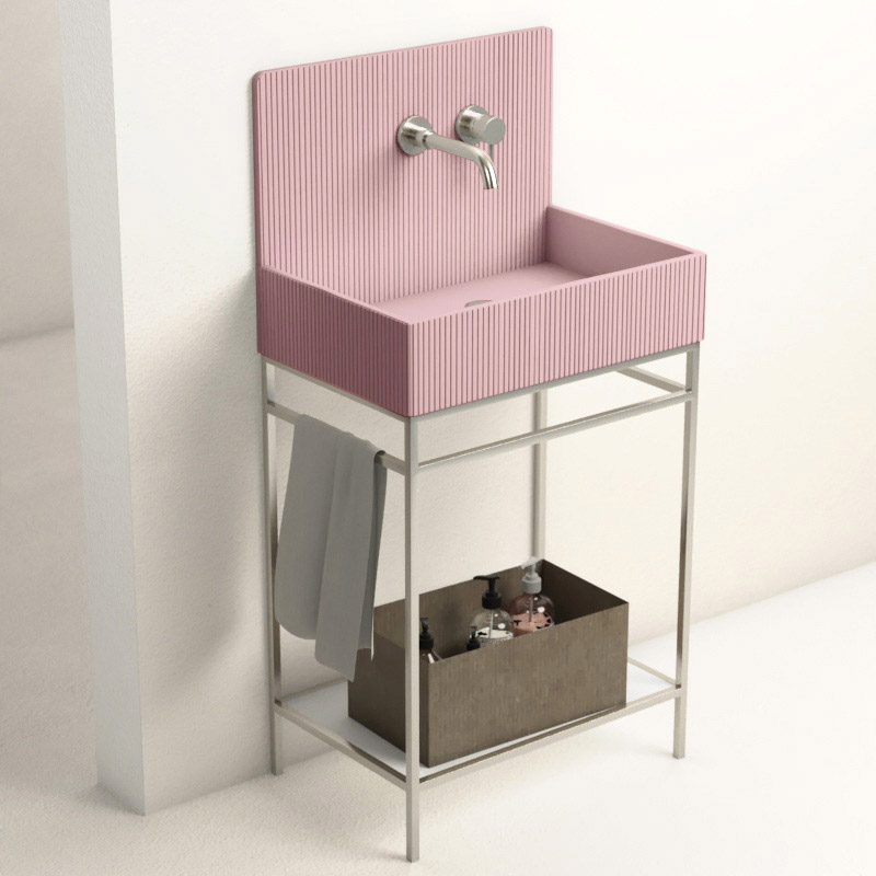 Lavabo sur pieds à poser 60x38 cm, aspect béton rose, Roneo