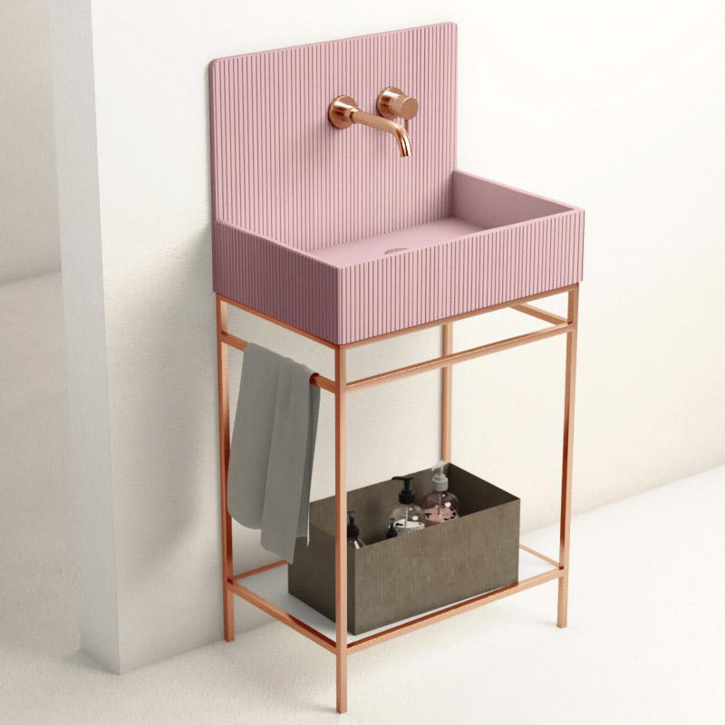 Lavabo sur pieds à poser 60x38 cm, aspect béton rose, Roneo