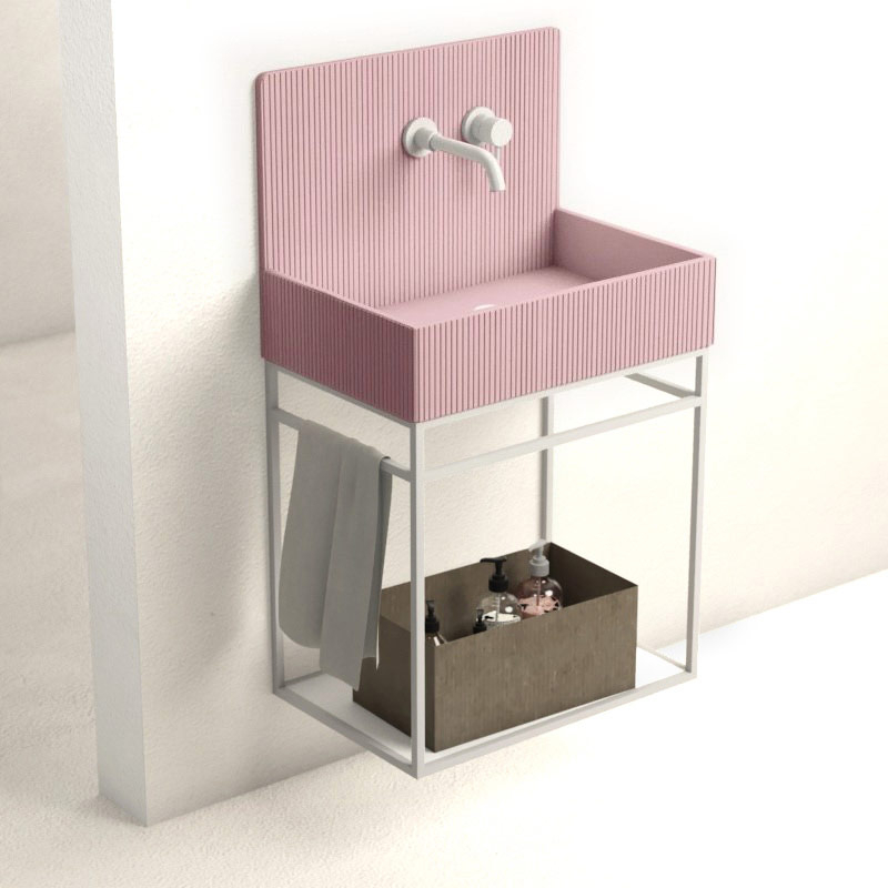Lavabo structure suspendue 60x38 cm, aspect béton rose, Roneo