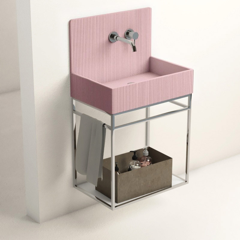 Lavabo structure suspendue 60x38 cm, aspect béton rose, Roneo
