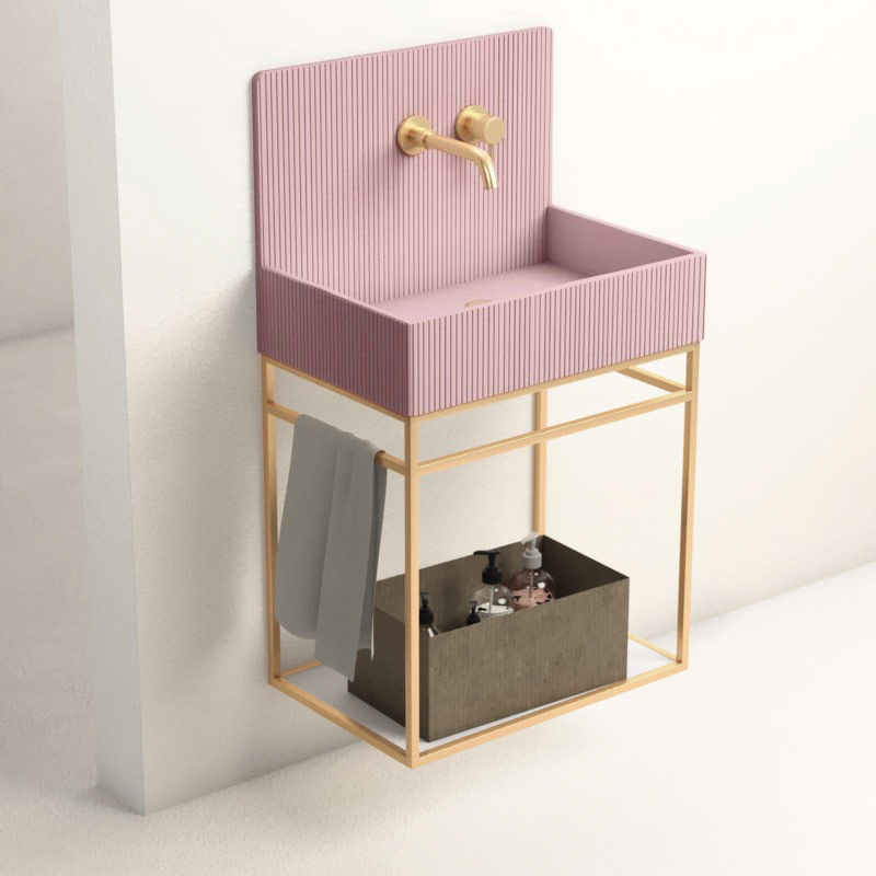 Lavabo structure suspendue 60x38 cm, aspect béton rose, Roneo