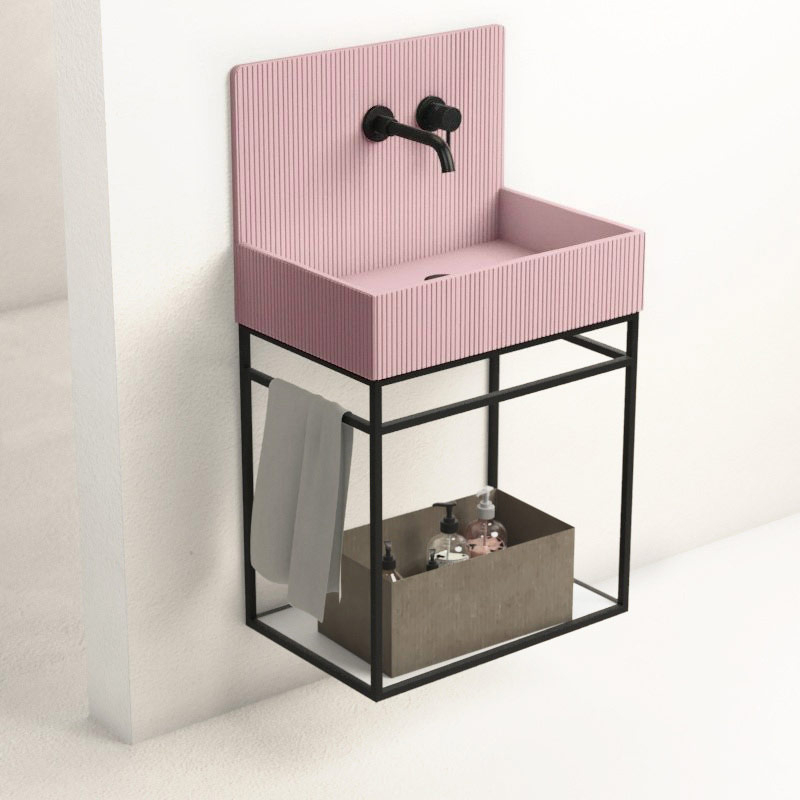 Lavabo structure suspendue 60x38 cm, aspect béton rose, Roneo