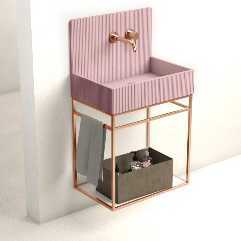 Lavabo structure suspendue 60x38 cm, aspect béton rose, Roneo