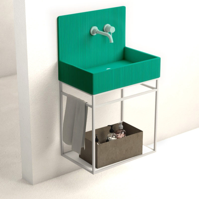 Lavabo structure suspendue 60x38 cm, aspect béton vert, Roneo