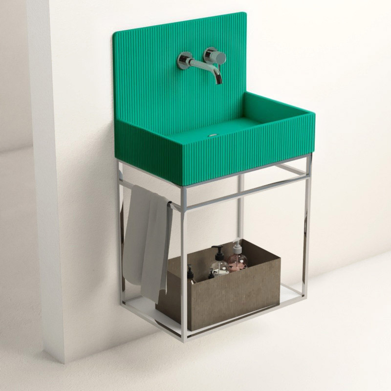 Lavabo structure suspendue 60x38 cm, aspect béton vert, Roneo