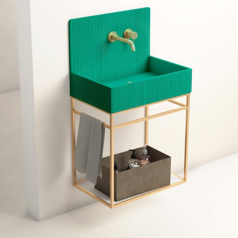 Lavabo structure suspendue 60x38 cm, aspect béton vert, Roneo