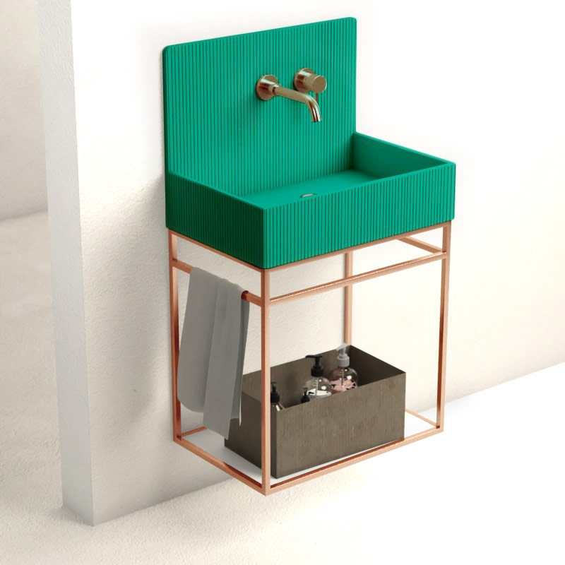 Lavabo structure suspendue 60x38 cm, aspect béton vert, Roneo