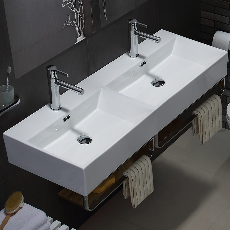 Lavabo double suspendu, avec porte-serviettes, 120x42 cm, Vera Square