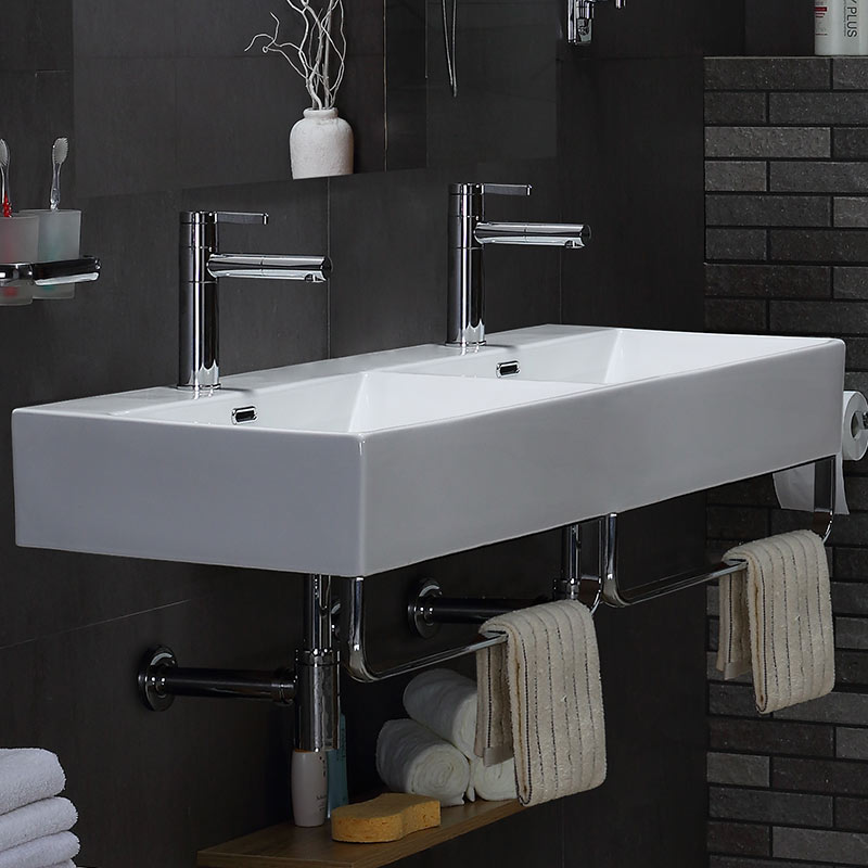 Lavabo double suspendu, avec porte-serviettes, 120x42 cm, Vera Square