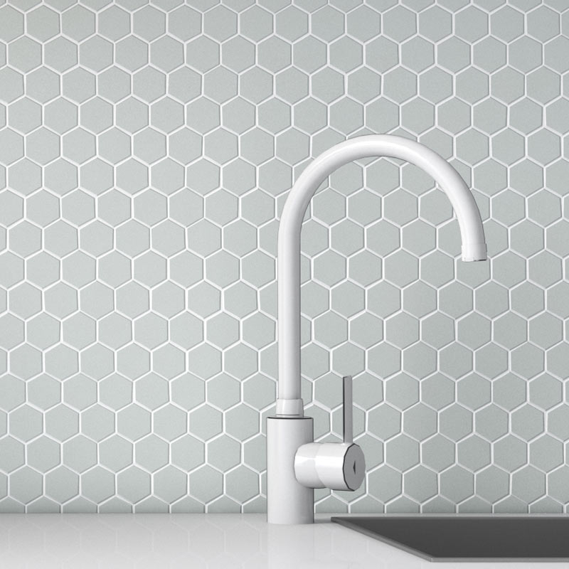 Mosaïque héxagonale verre recyclé grise, 31x32 cm, Nordic light matt grey