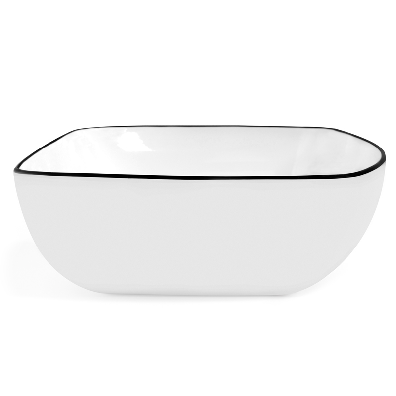 Vasque à poser 58 x 41 cm rectangulaire, céramique, Blanc brillant et liseré noir, made in France, Fil