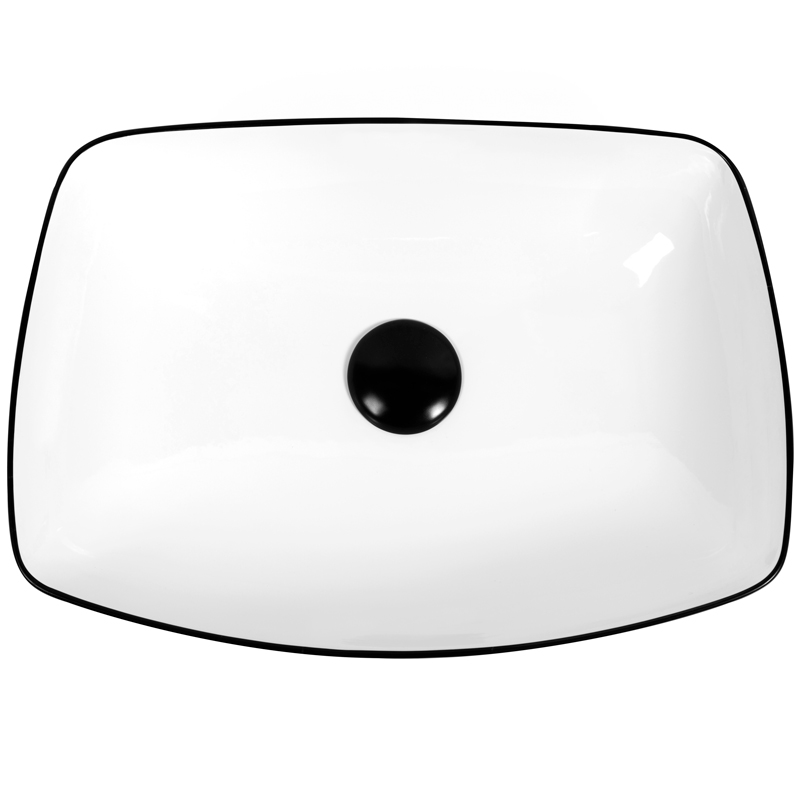 Vasque à poser 58 x 41 cm rectangulaire, céramique, Blanc brillant et liseré noir, made in France, Fil