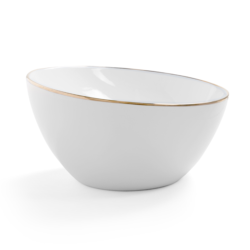 Vasque à poser 41 x 37 x 19.5 cm ronde, céramique, Blanc brillant avec liseré or, made in France, Fil