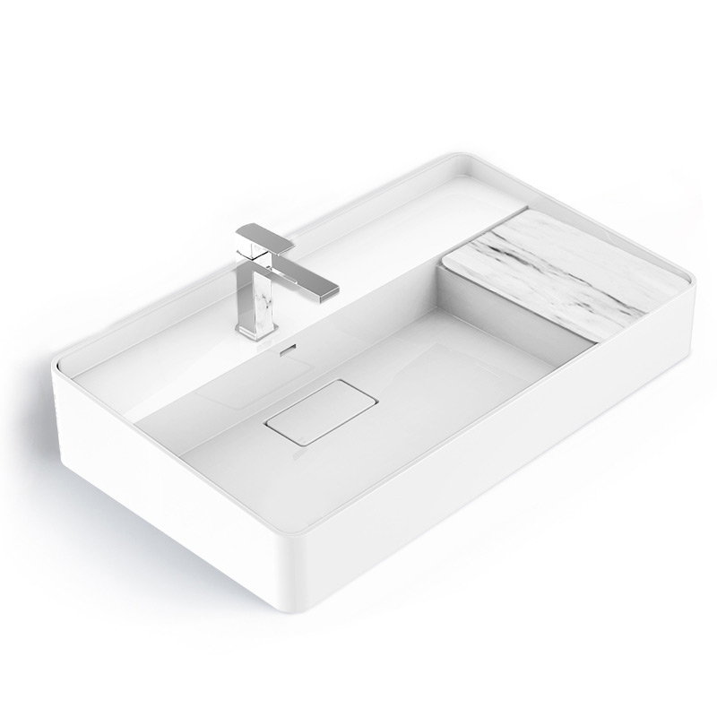 Lavabo vasque en résine minérale 80cm, tablette aspect marbre, Infinity Elements