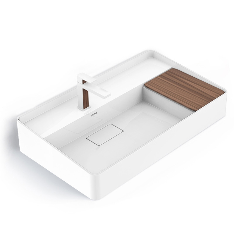 Lavabo vasque en résine minérale 80cm, tablette aspect marbre, Infinity Elements