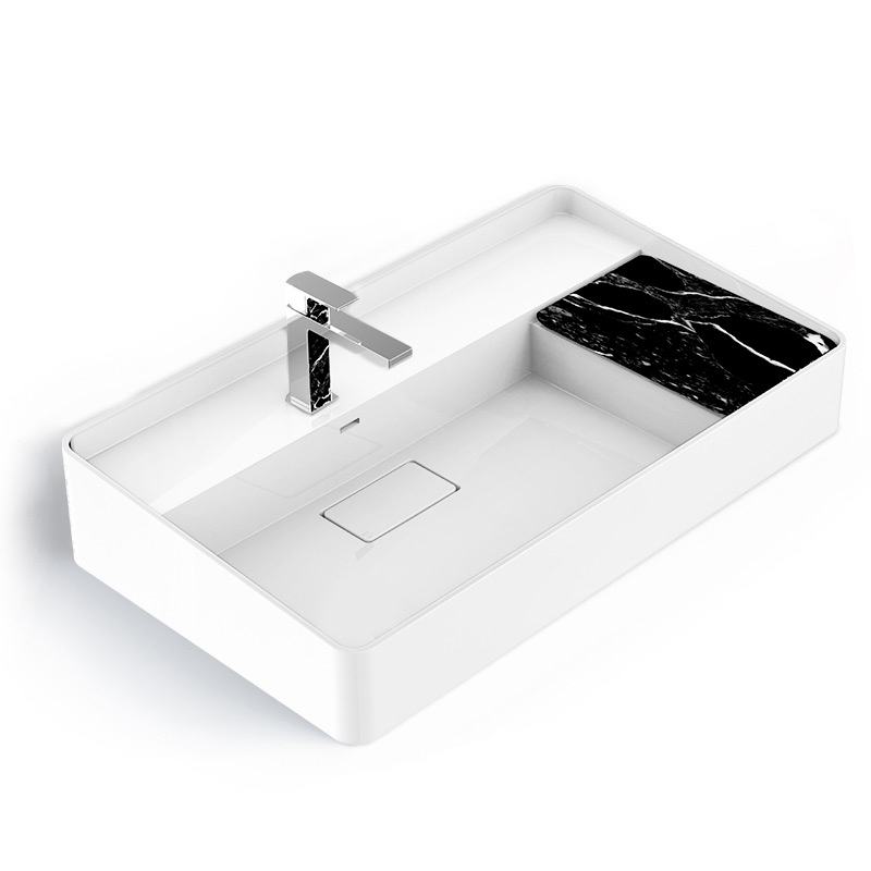 Lavabo vasque en résine minérale 80cm, tablette aspect marbre, Infinity Elements