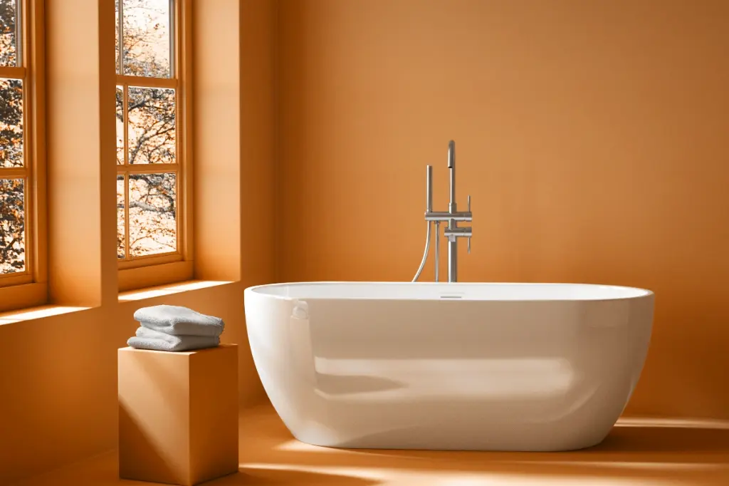 Baignoire îlot ovale, 130 à 180cm, acrylique, bonde blanche et vidage inclus, Calipso