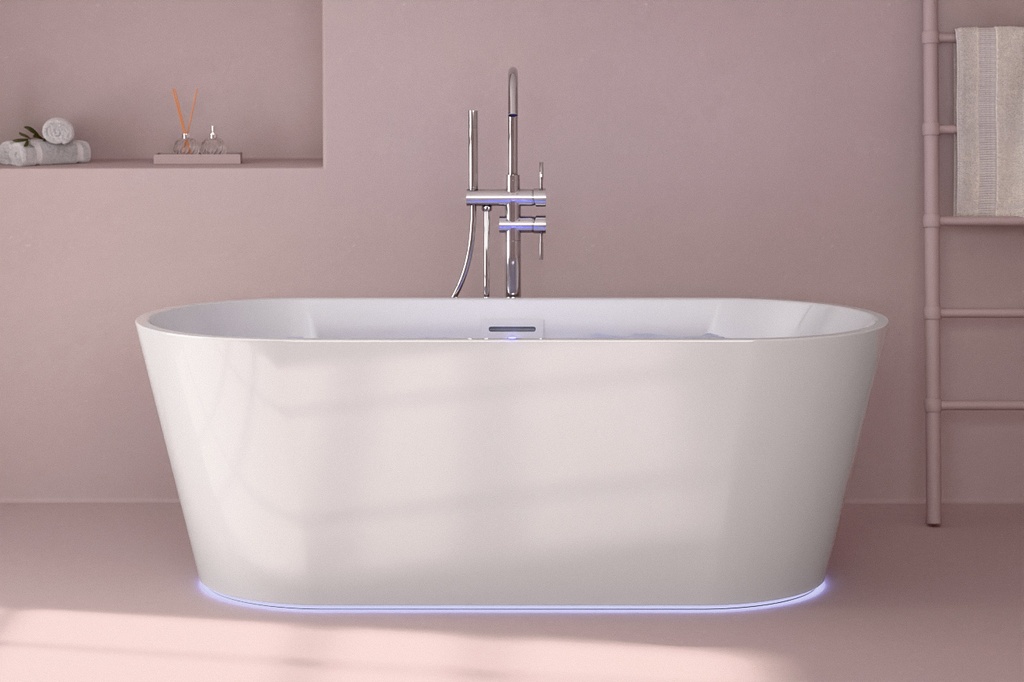 Baignoire îlot, Balnéo Brillant, 170x75x60 cm, Balnéo Air + LED, Résia