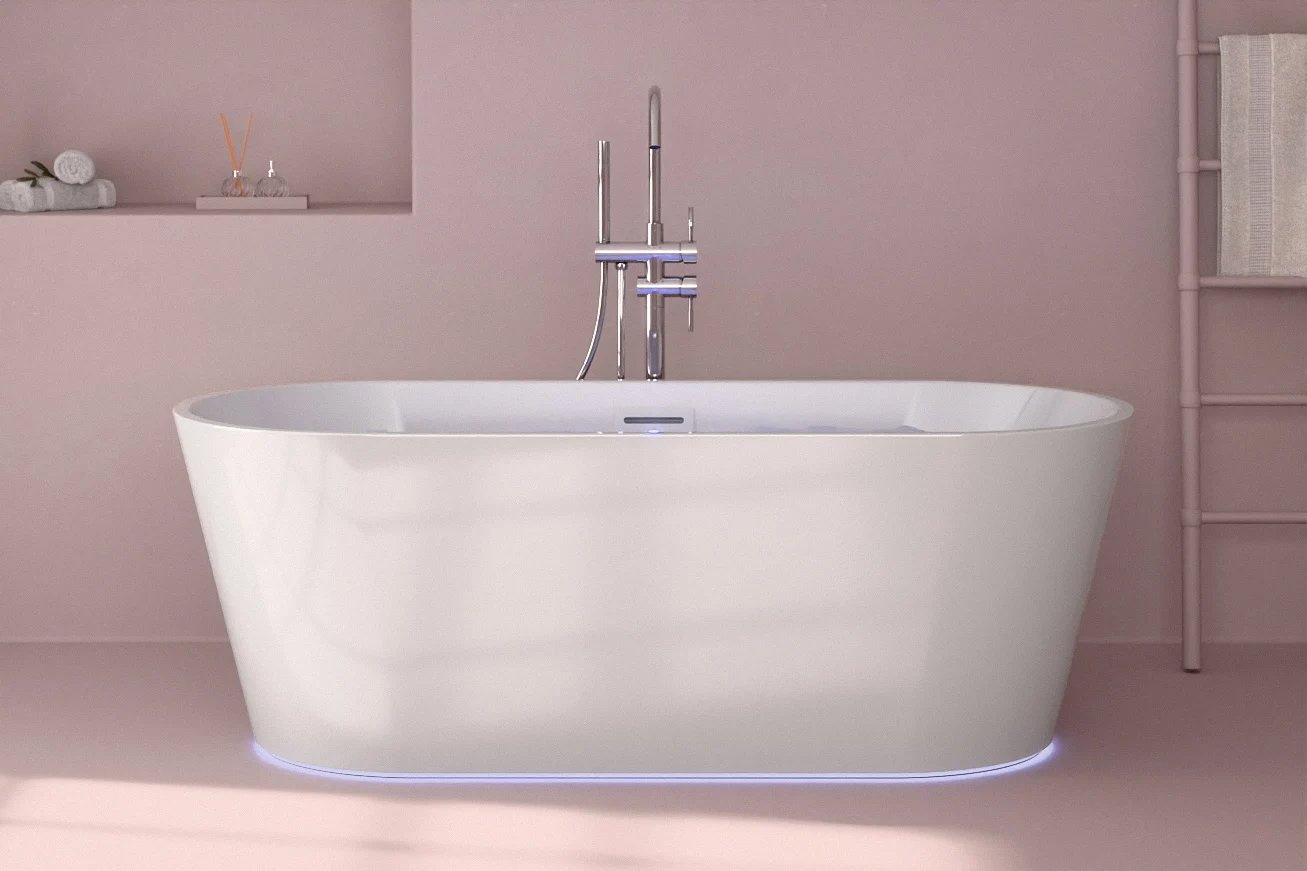 Baignoire îlot, Balnéo Brillant, 170x75x60 cm, Balnéo Air + LED, Résia