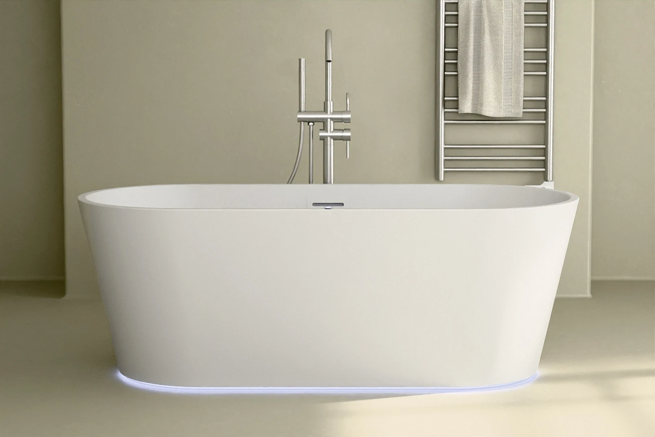 Baignoire îlot, Balnéo Mat, 170x75x60 cm, Balnéo Air + LED, Résia