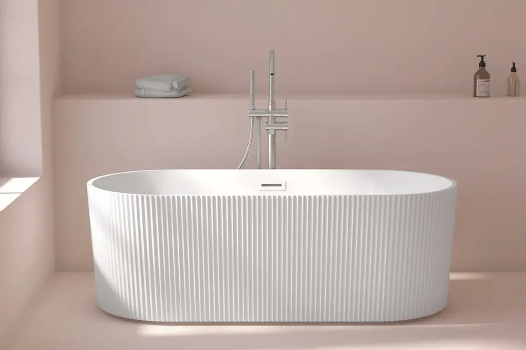 Baignoire îlot Cannelée, 170x75x58 cm, Acrylique Mat, Hostense