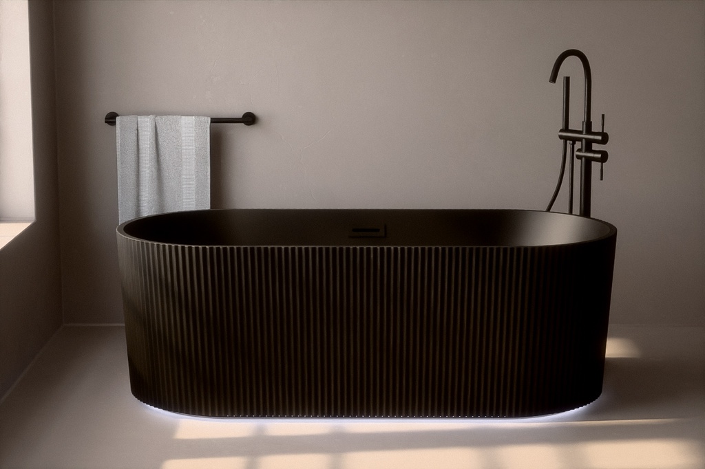 Baignoire Ilot Cannelé, 170x80 cm, LED, Acrylique Noir Mat, Caldera