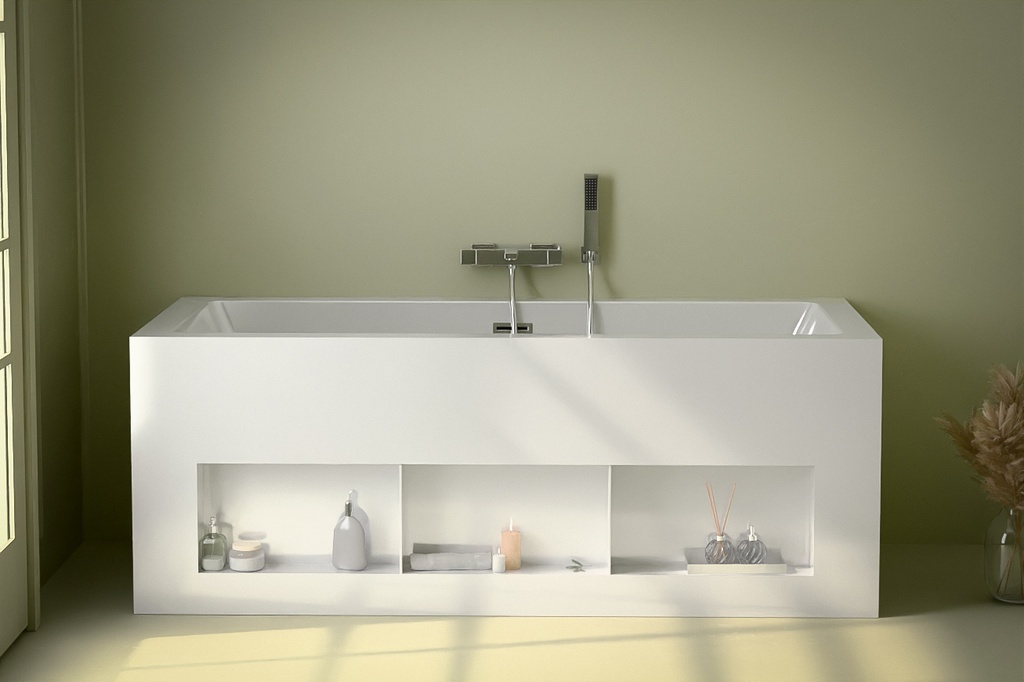 Baignoire îlot rectangulaire avec 3 niches, 150 ou 170 cm, Bibilo